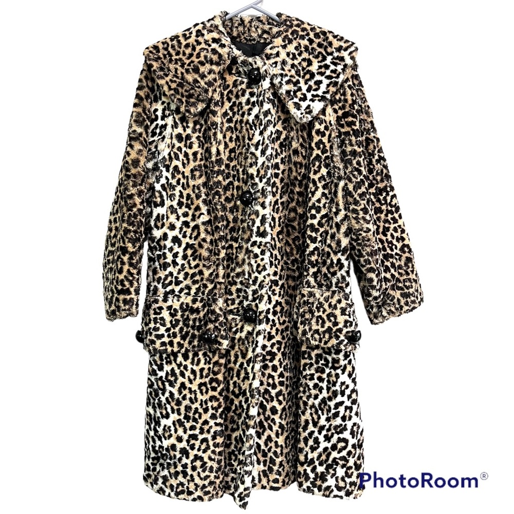 Vintage (‘50s or ‘60s) Leopard Animal Print Faux Fur Swing Coat